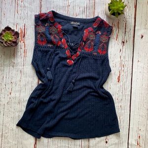 Lucky Brand Sleeveless Tunic Shirt Navy Medium